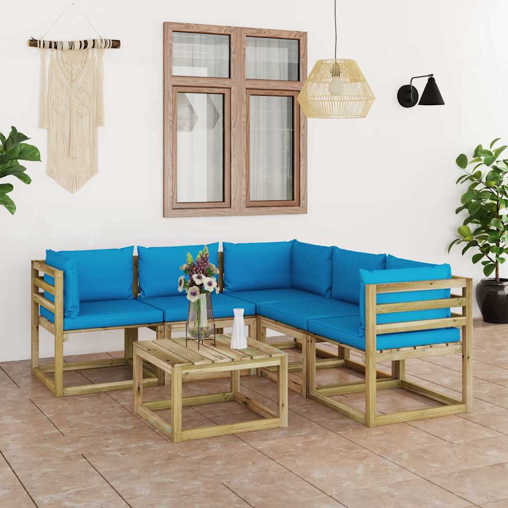Set Divani da Giardino 6 pz con Cuscini Azzurri