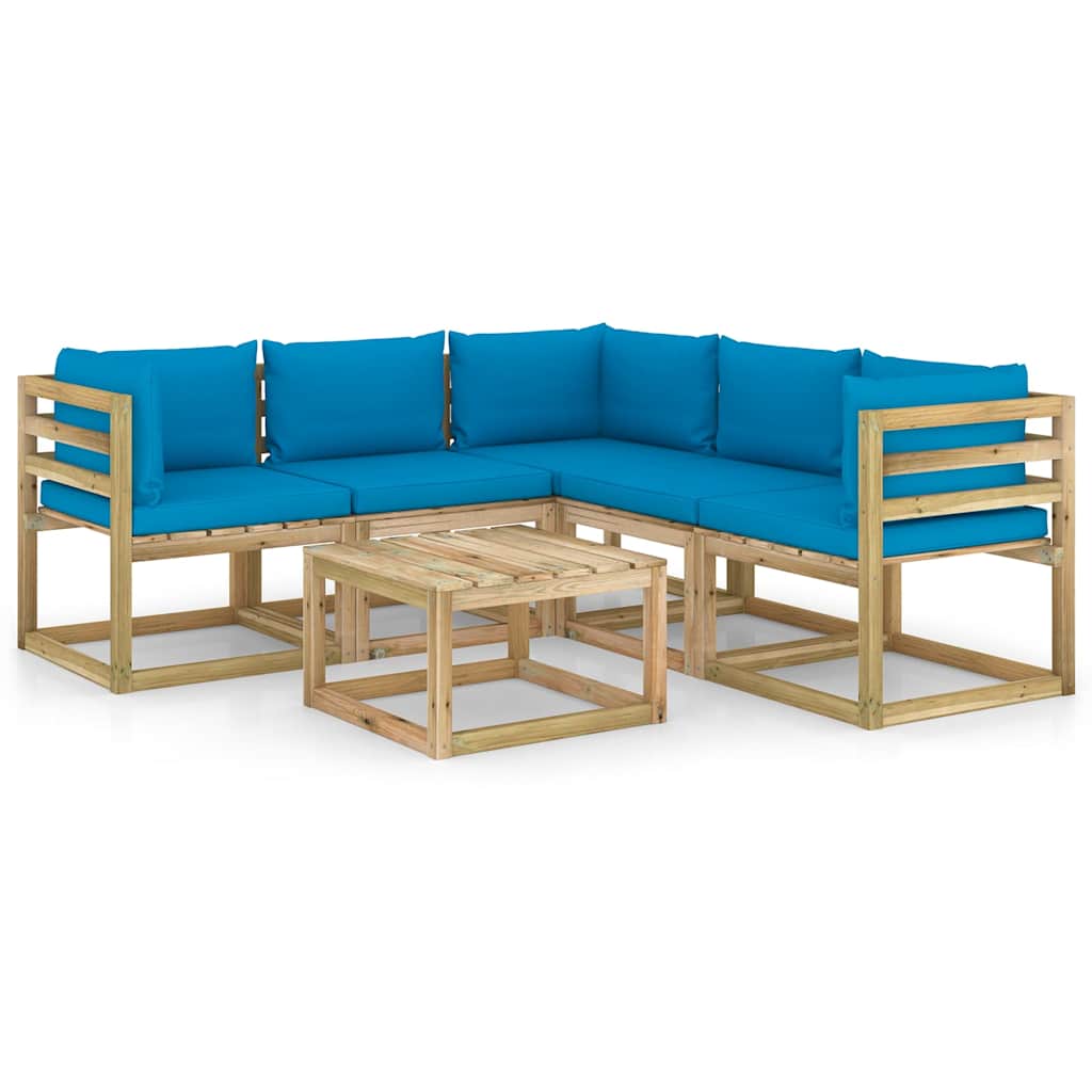 Set Divani da Giardino 6 pz con Cuscini Azzurri