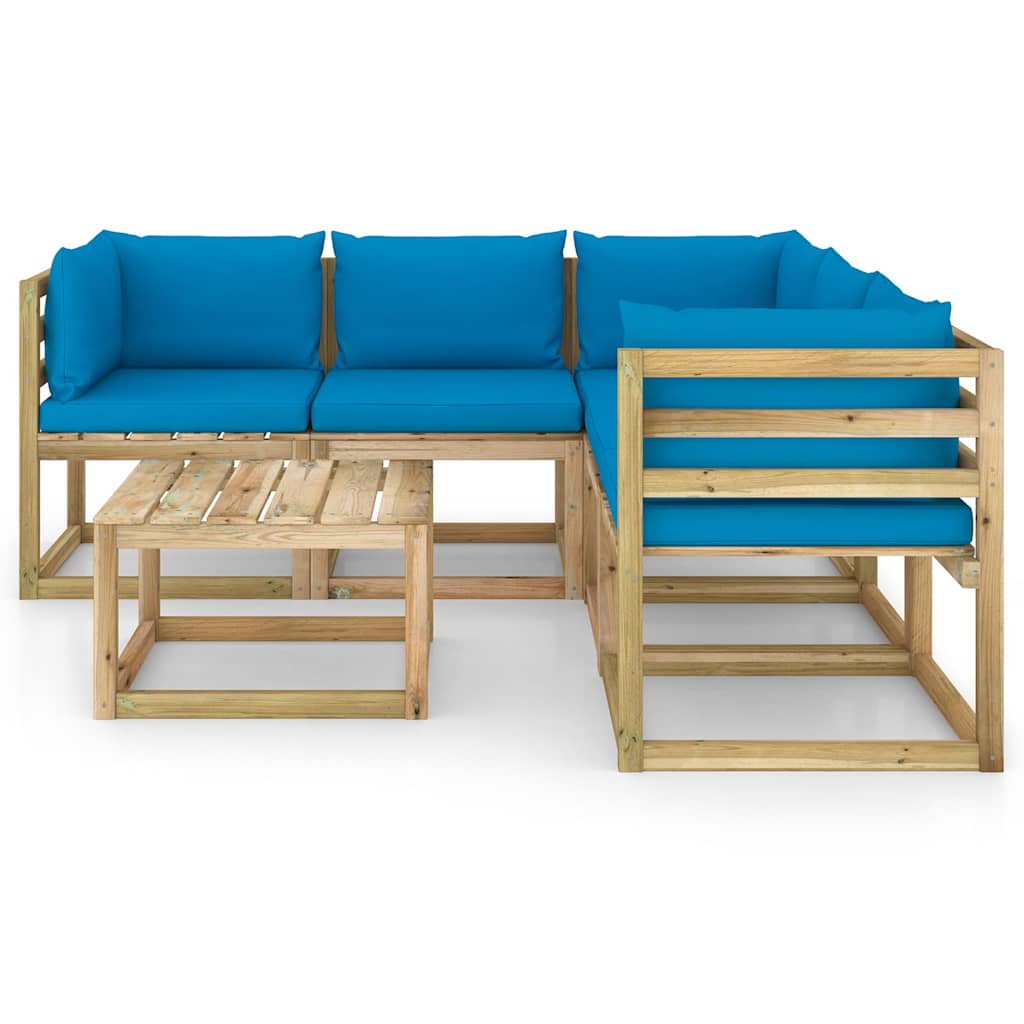 Set Divani da Giardino 6 pz con Cuscini Azzurri