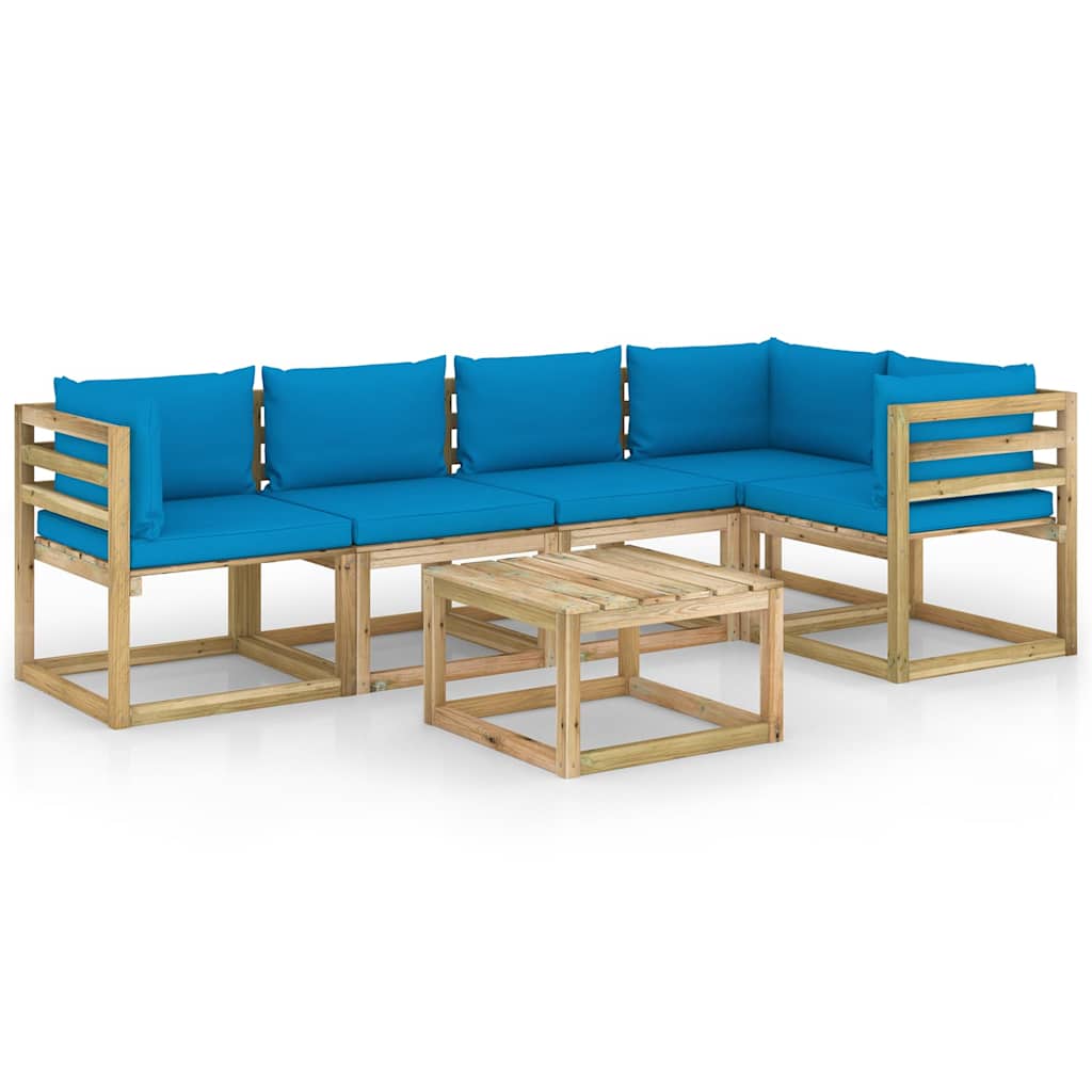 Set Divani da Giardino 6pz con Cuscini Legno di Pino Impregnato
