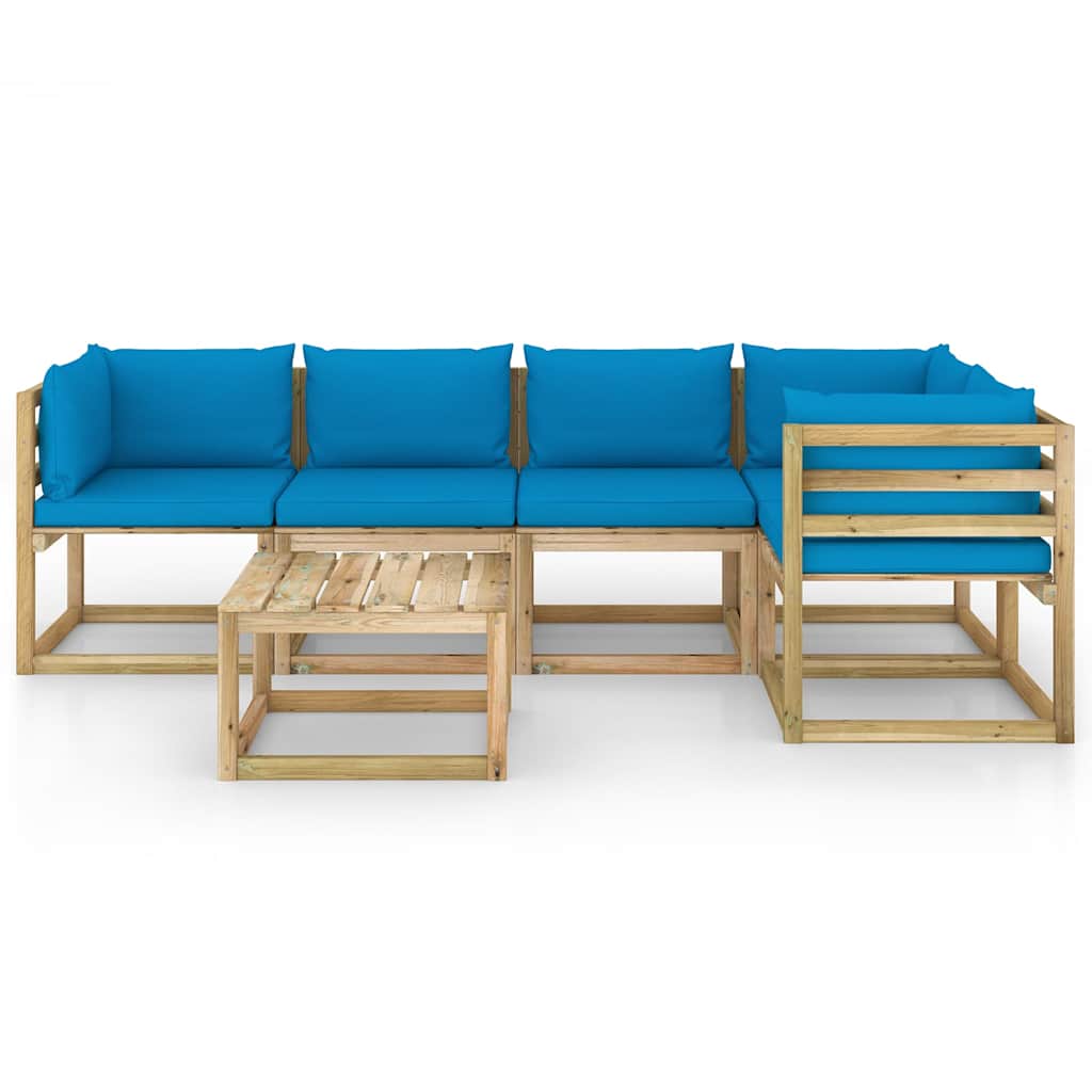 Set Divani da Giardino 6pz con Cuscini Legno di Pino Impregnato