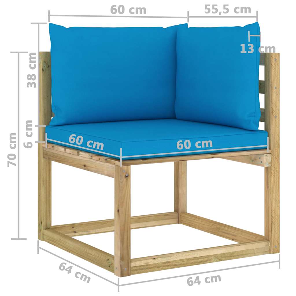 Set Divani da Giardino 6pz con Cuscini Legno di Pino Impregnato