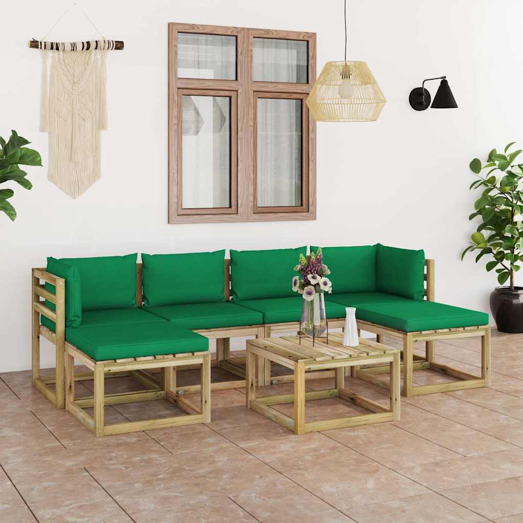 Set Salotto Giardino con Cuscini 7 pz in Pino Impregnato