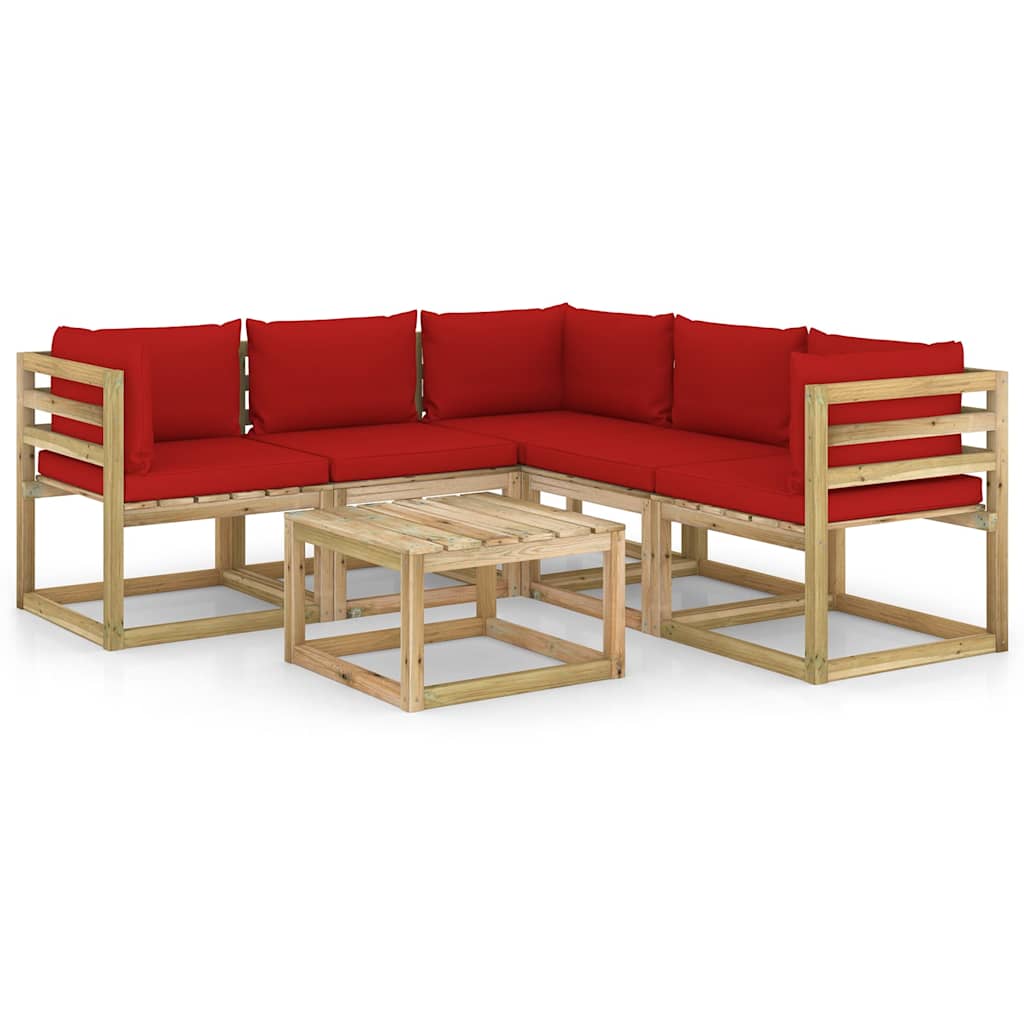 Set Divani da Giardino 6 pz con Cuscini Rossi