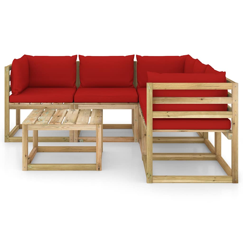 Set Divani da Giardino 6 pz con Cuscini Rossi