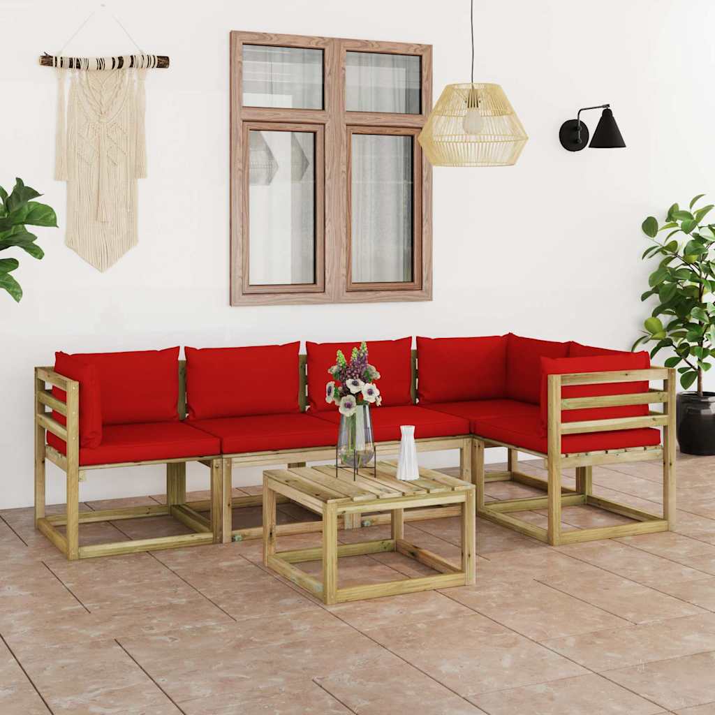 Set Divani da Giardino 6pz con Cuscini Legno di Pino Impregnato