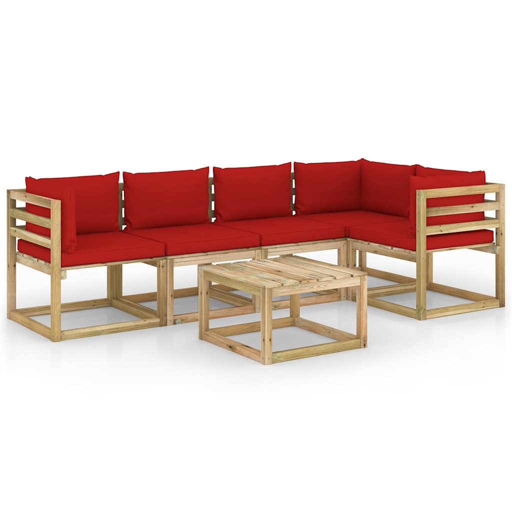 Set Divani da Giardino 6pz con Cuscini Legno di Pino Impregnato