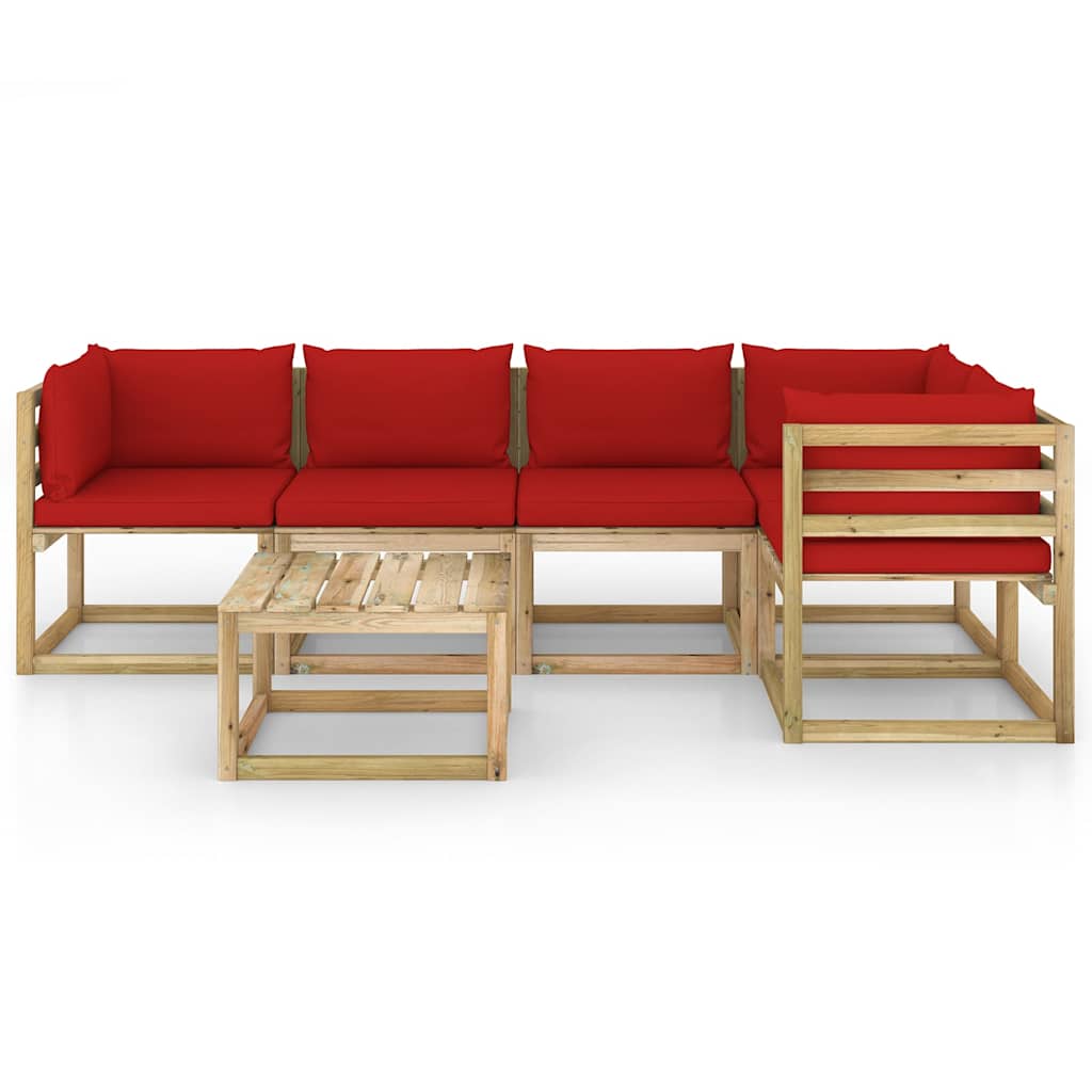 Set Divani da Giardino 6pz con Cuscini Legno di Pino Impregnato