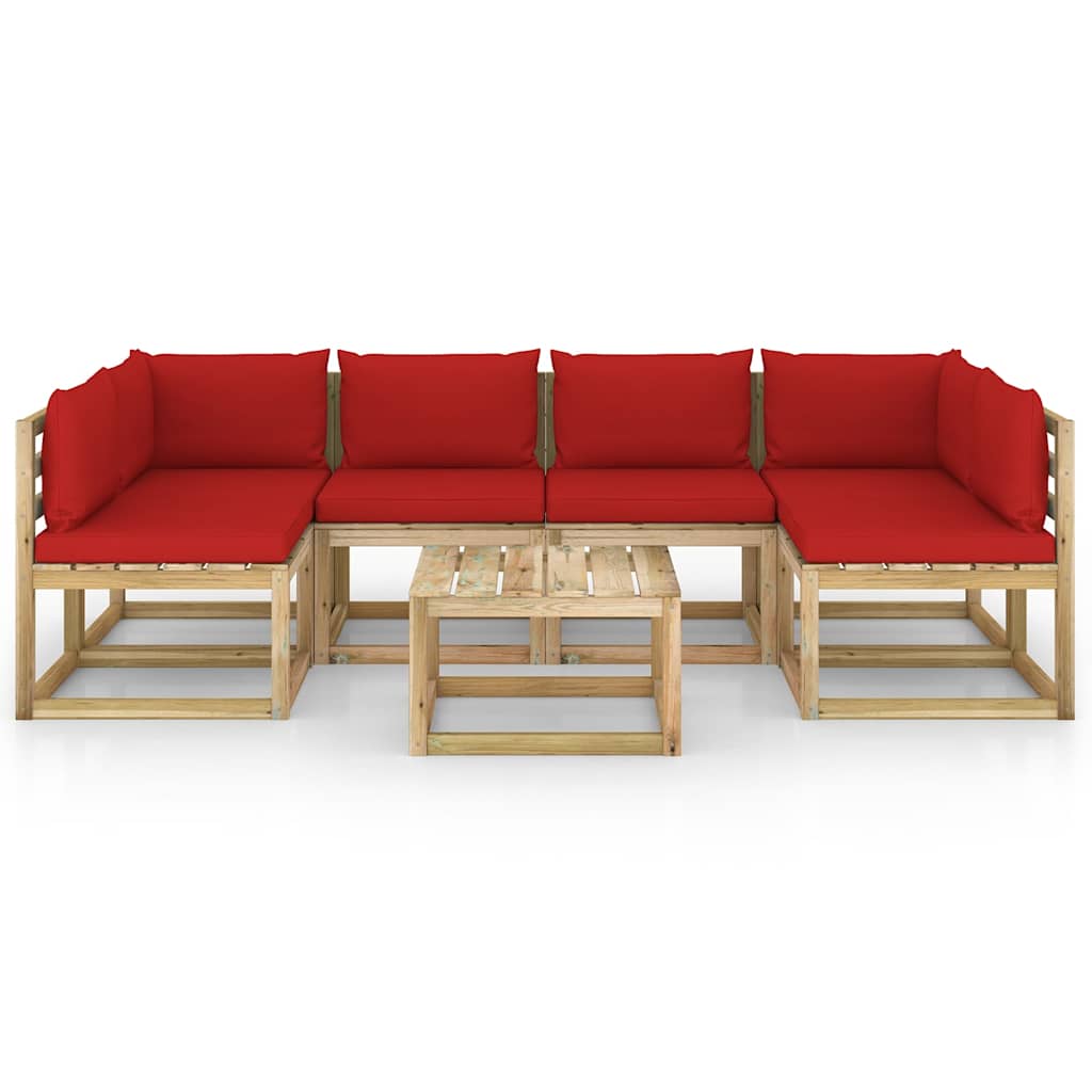 Set Salotto Giardino con Cuscini 7 pz in Pino Impregnato