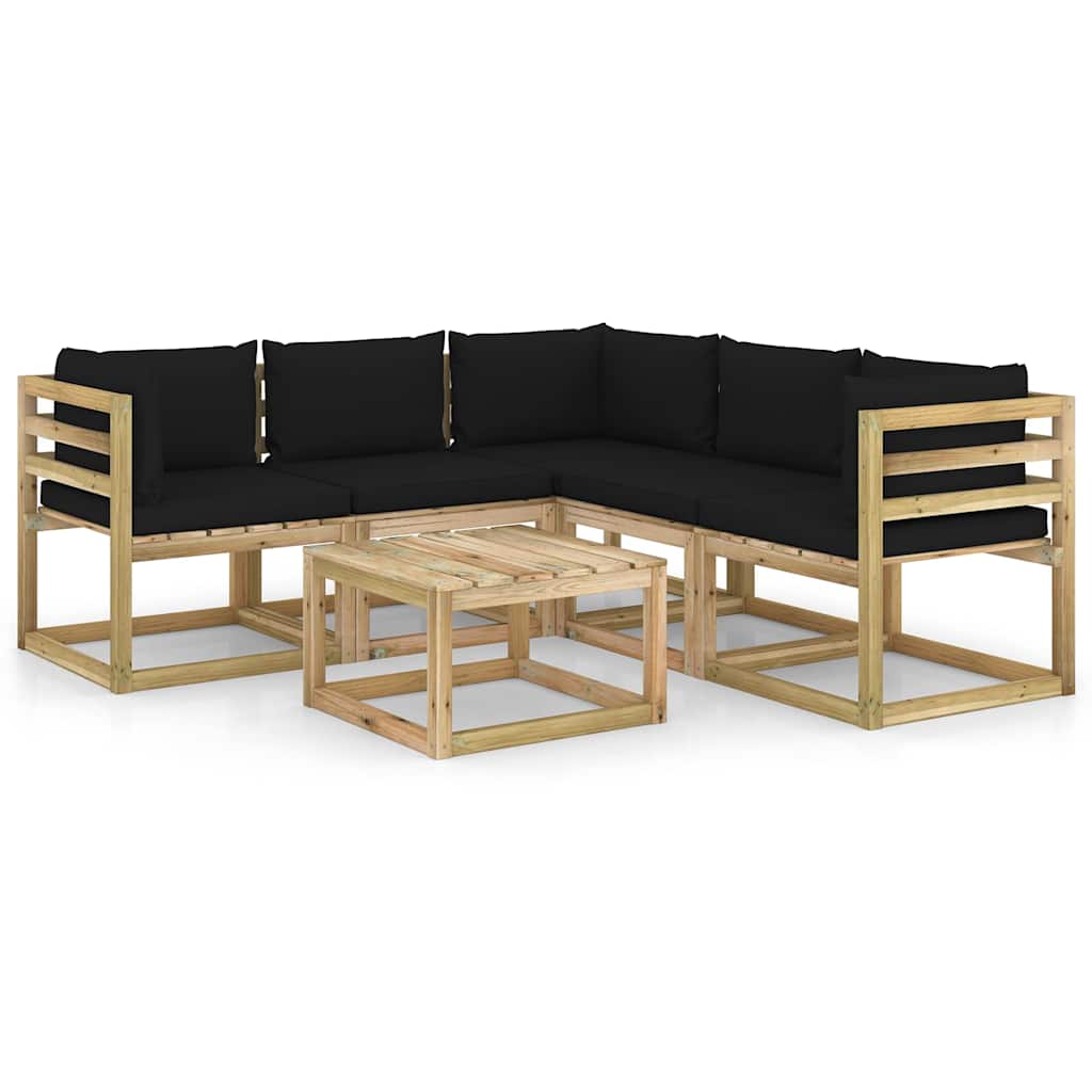 Set Divani da Giardino 6 pz con Cuscini Neri