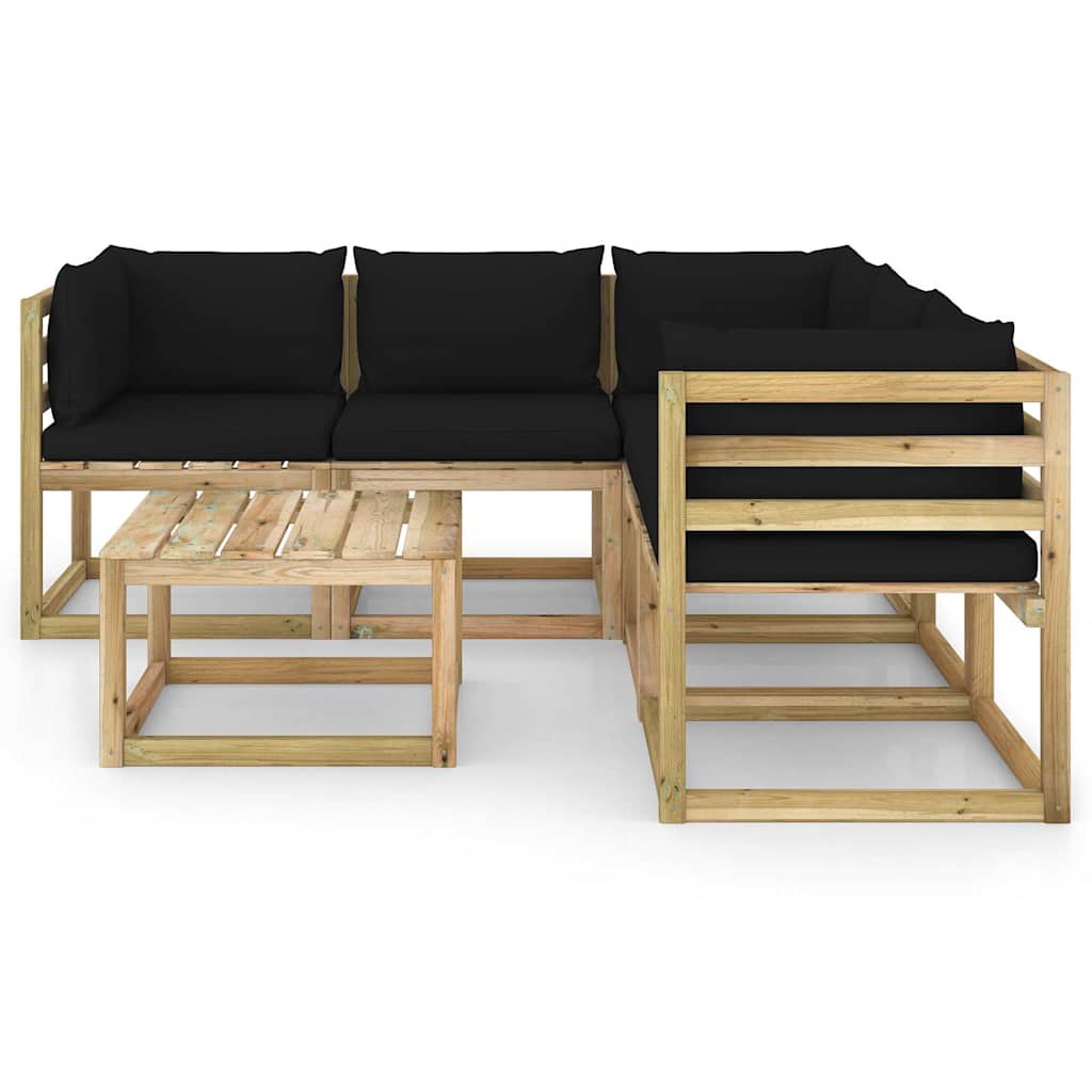 Set Divani da Giardino 6 pz con Cuscini Neri