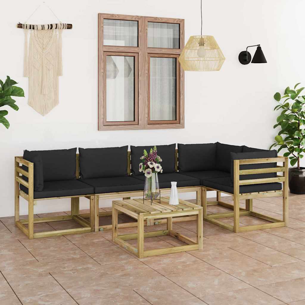 Set Divani da Giardino 6pz con Cuscini Legno di Pino Impregnato