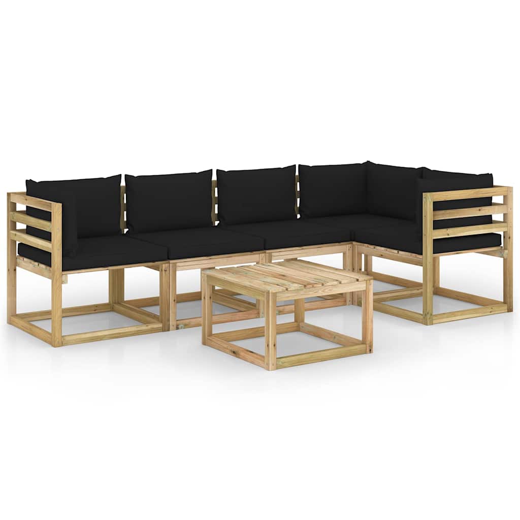 Set Divani da Giardino 6pz con Cuscini Legno di Pino Impregnato