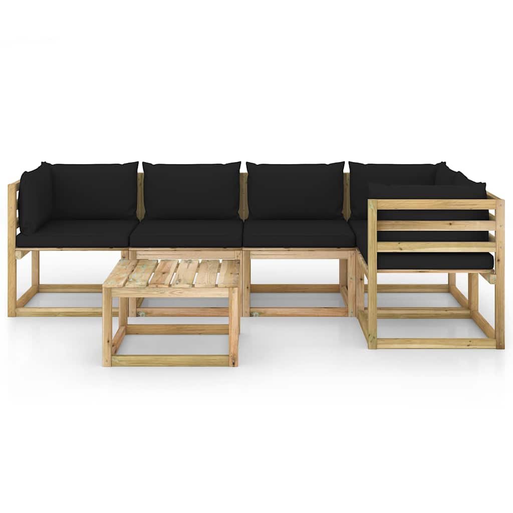 Set Divani da Giardino 6pz con Cuscini Legno di Pino Impregnato