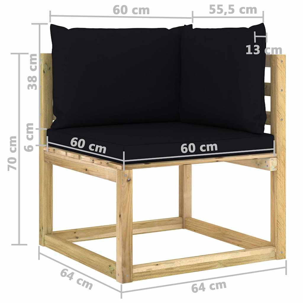 Set Divani da Giardino 6pz con Cuscini Legno di Pino Impregnato