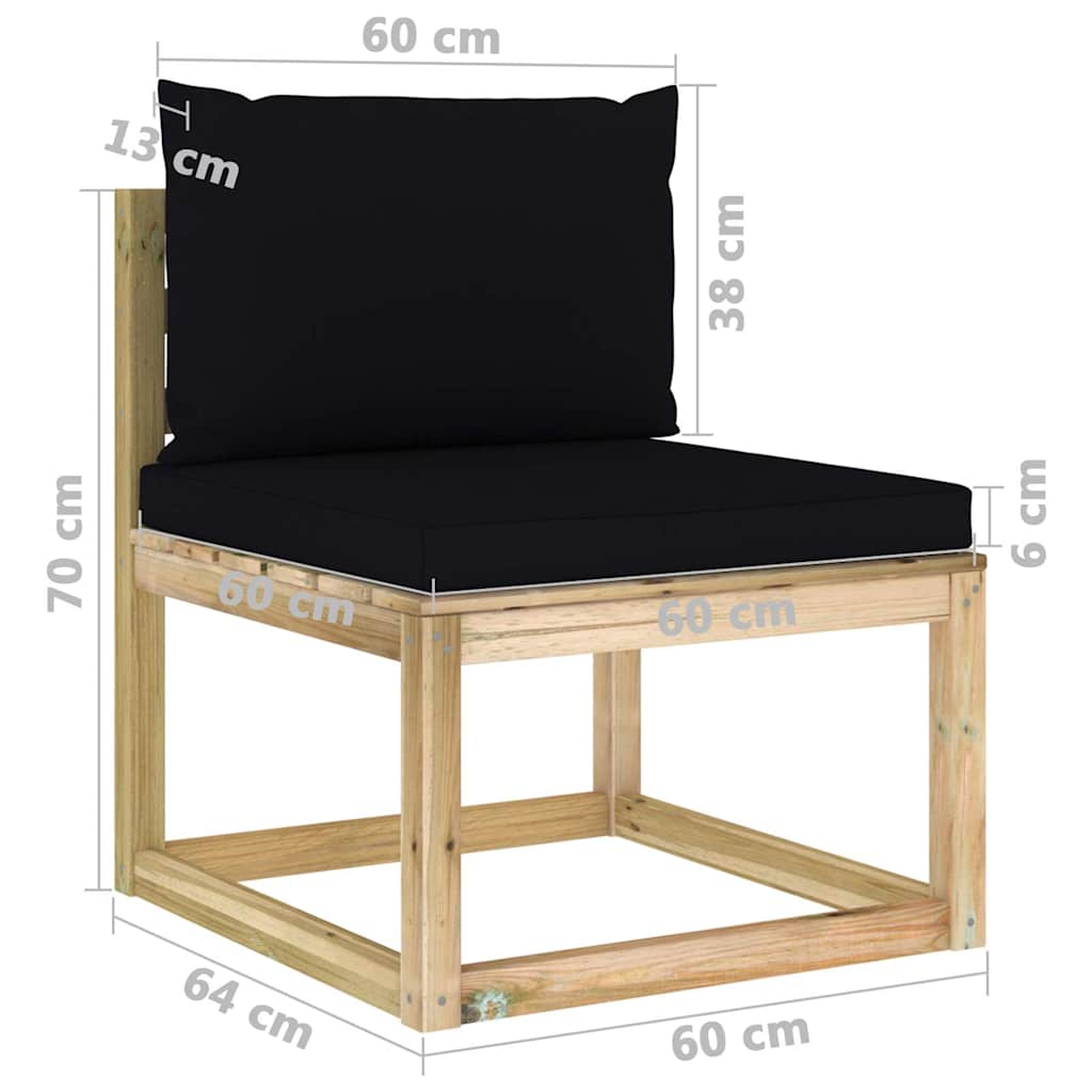 Set Divani da Giardino 6pz con Cuscini Legno di Pino Impregnato