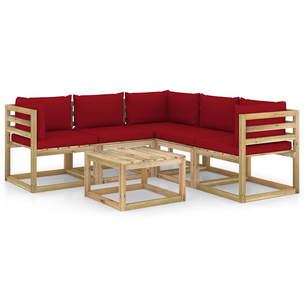 Set Divani da Giardino 6 pz con Cuscini Rosso Vino