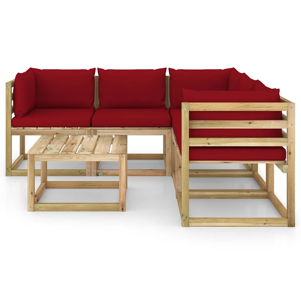 Set Divani da Giardino 6 pz con Cuscini Rosso Vino