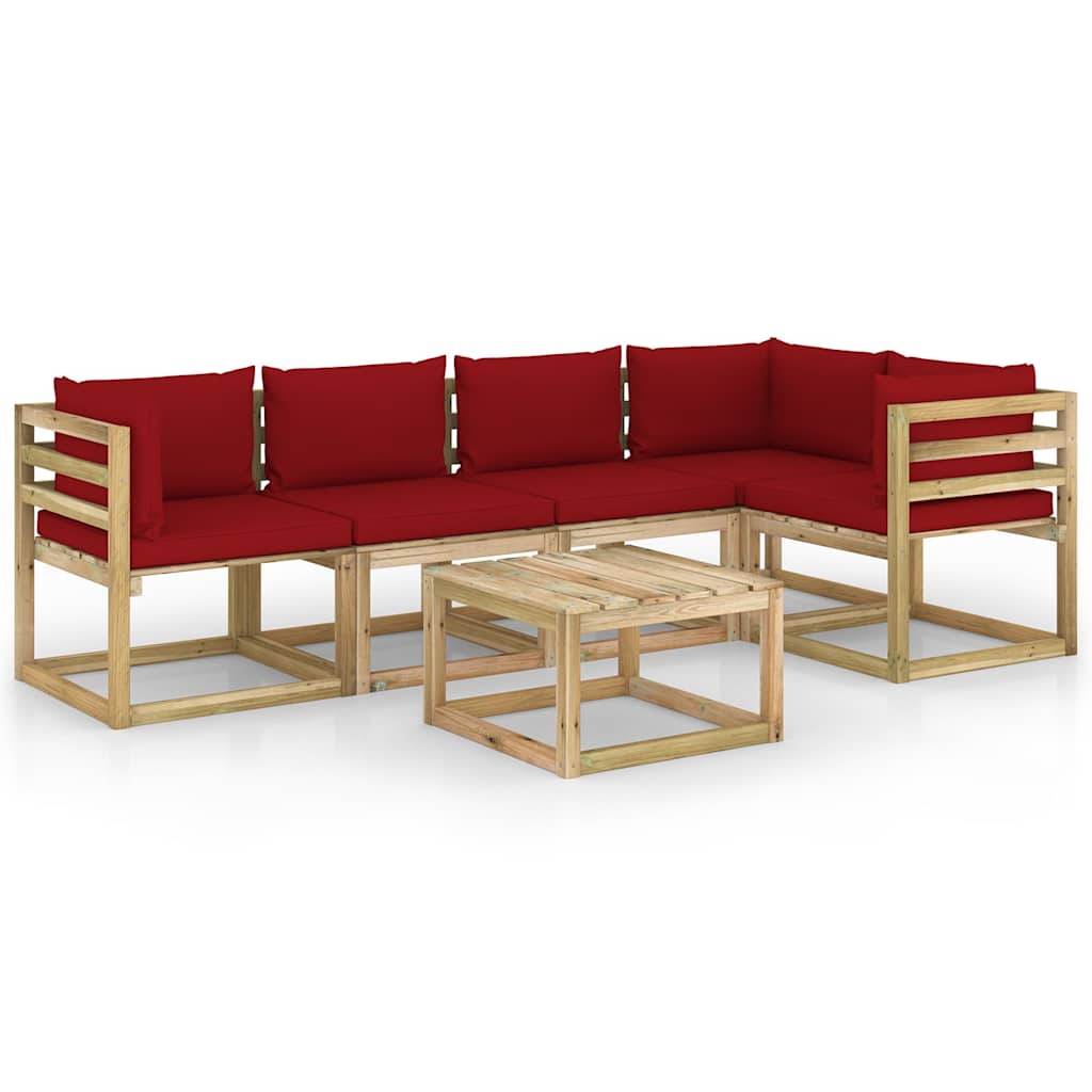Set Divani da Giardino 6pz con Cuscini Legno di Pino Impregnato