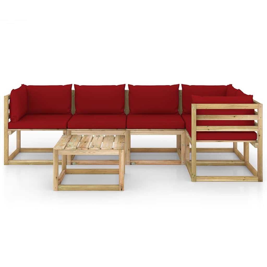 Set Divani da Giardino 6pz con Cuscini Legno di Pino Impregnato