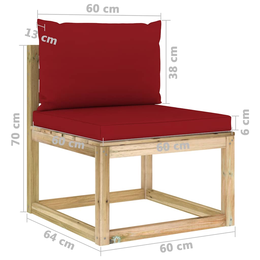 Set Divani da Giardino 6pz con Cuscini Legno di Pino Impregnato
