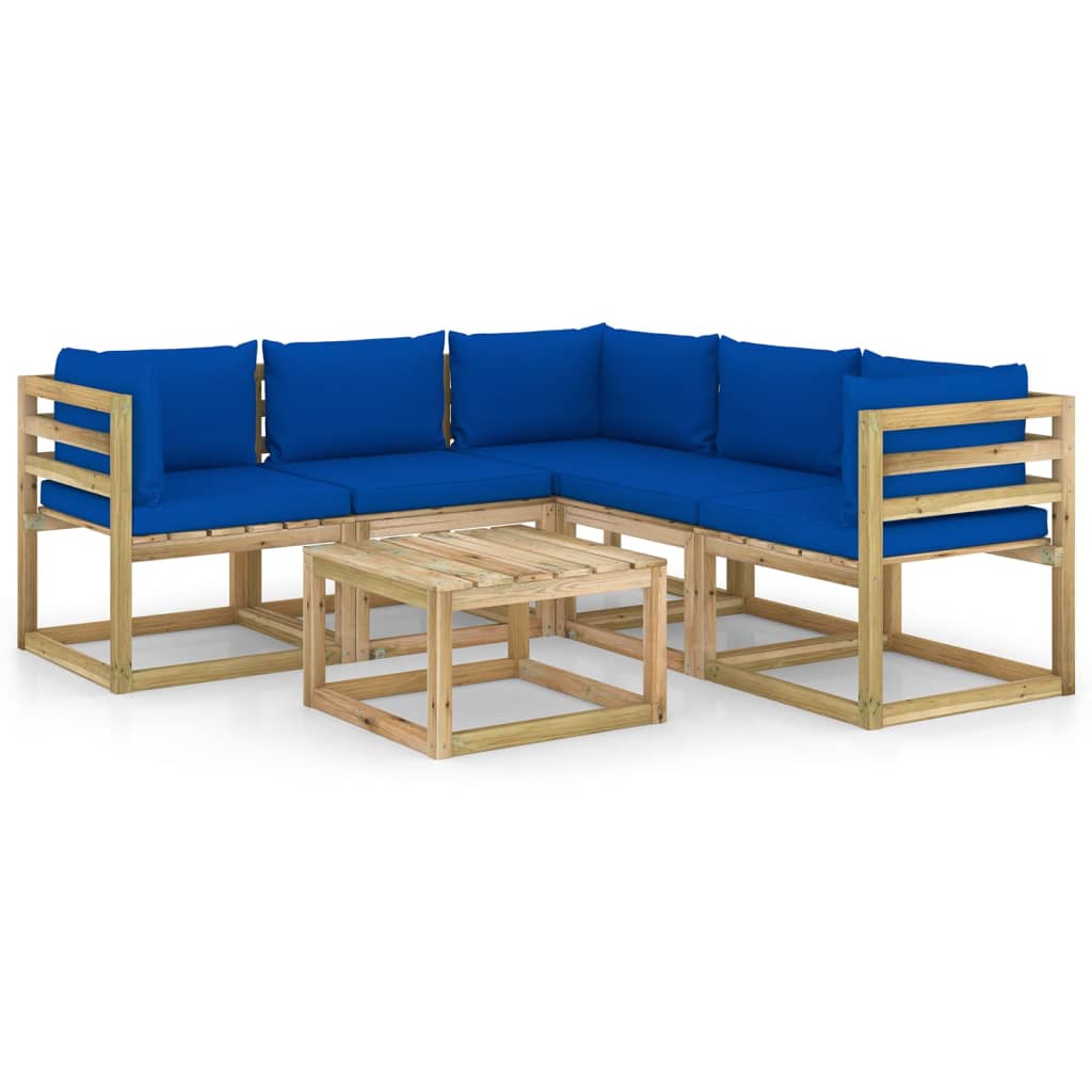 Set Divani da Giardino 6 pz con Cuscini Blu
