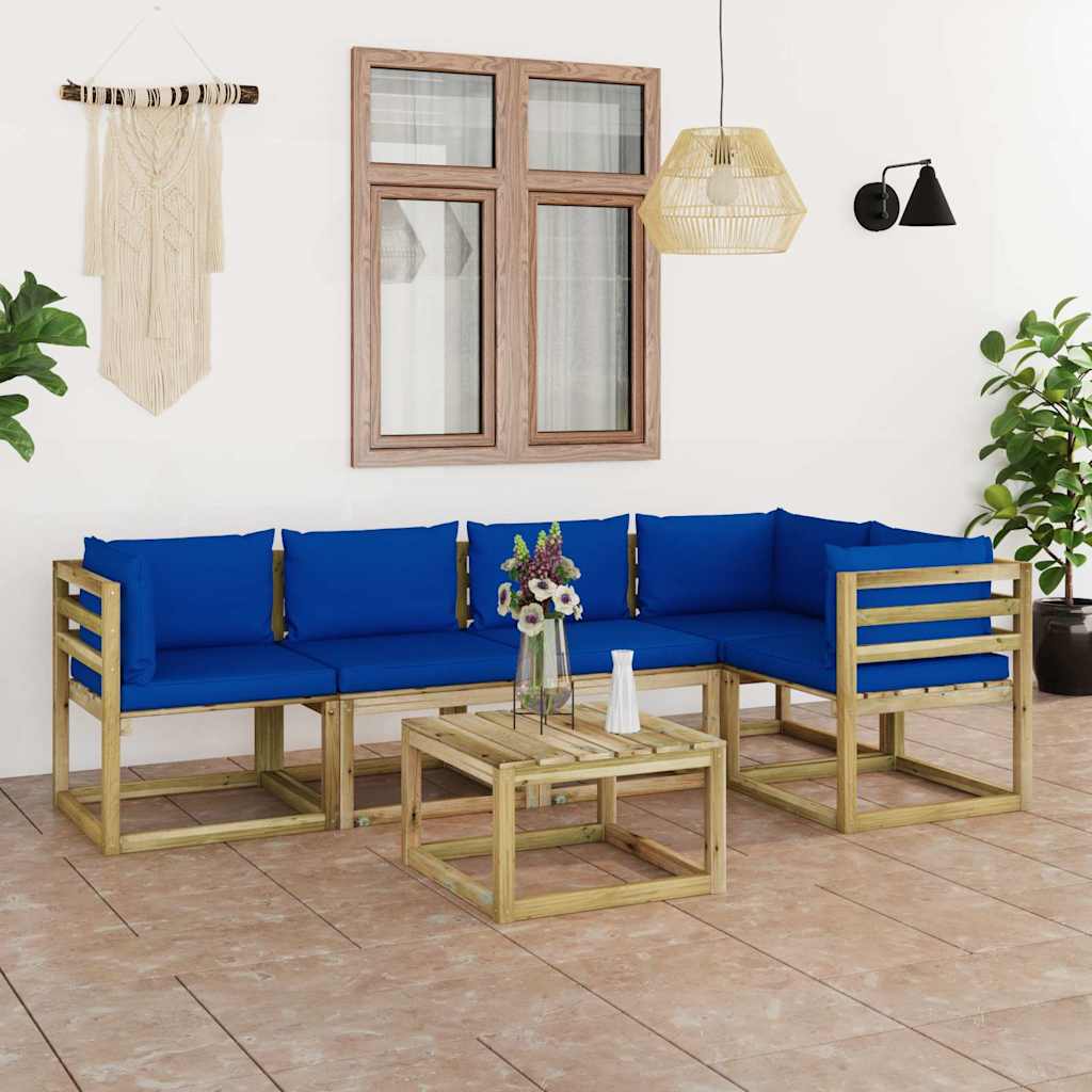 Set Divani da Giardino 6pz con Cuscini Legno di Pino Impregnato