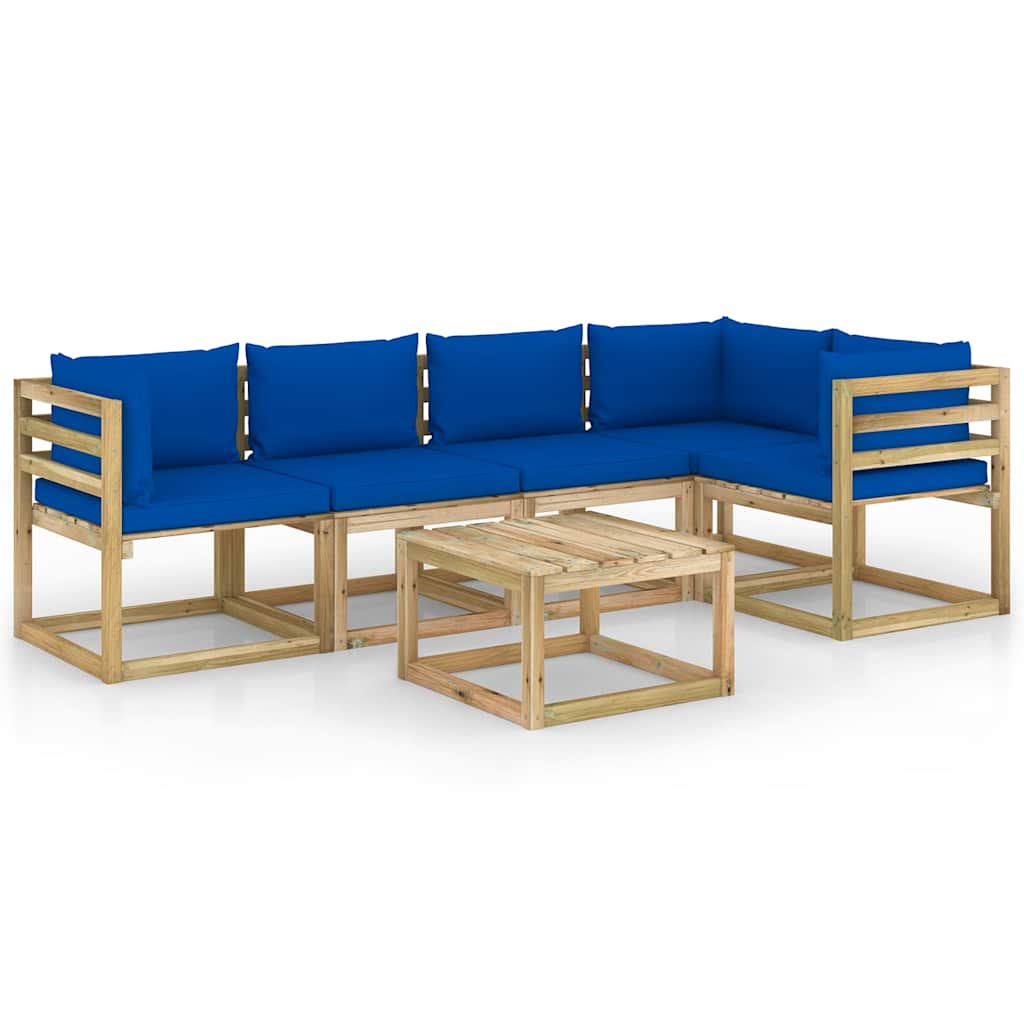 Set Divani da Giardino 6pz con Cuscini Legno di Pino Impregnato