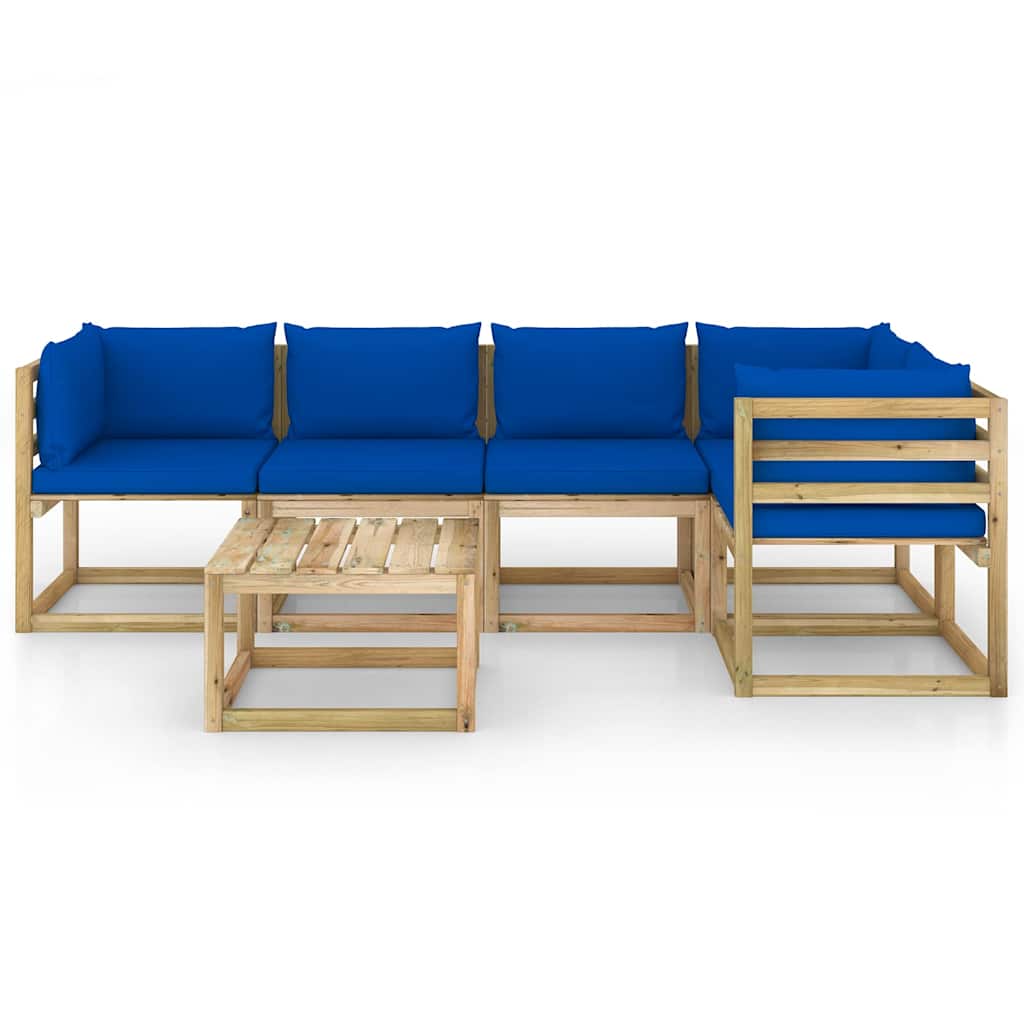 Set Divani da Giardino 6pz con Cuscini Legno di Pino Impregnato