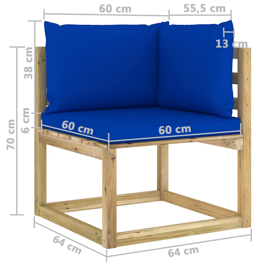 Set Divani da Giardino 6pz con Cuscini Legno di Pino Impregnato
