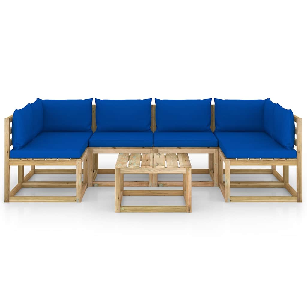 Set Salotto Giardino con Cuscini 7 pz in Pino Impregnato