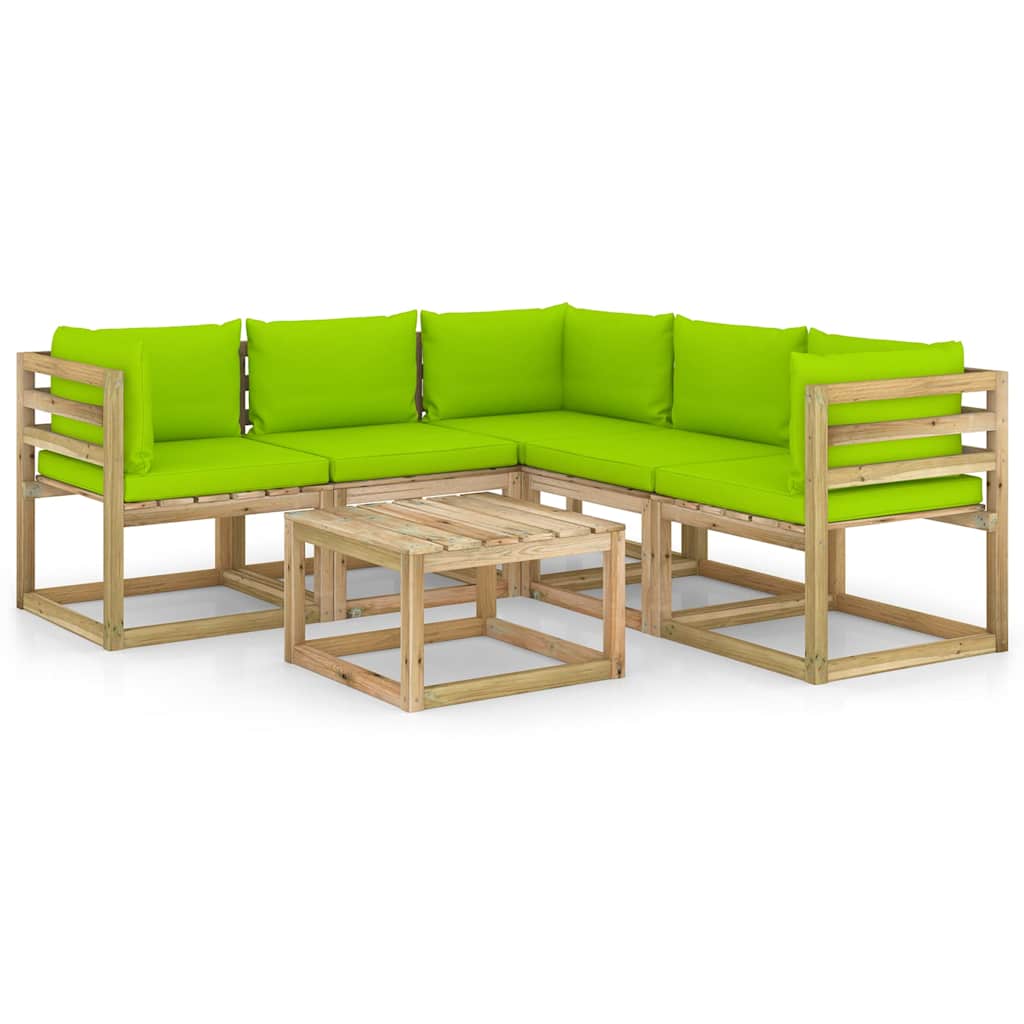 Set Divani da Giardino 6 pz con Cuscini Verde Brillante