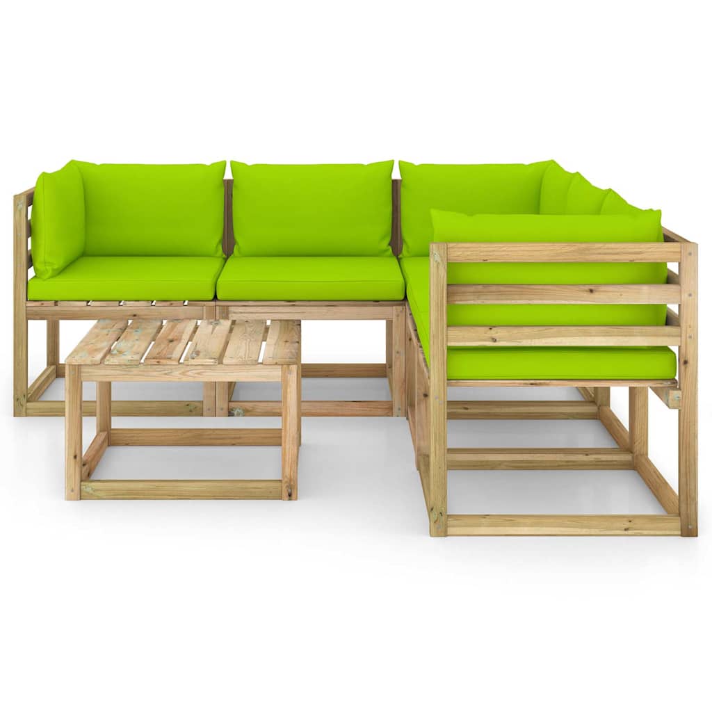 Set Divani da Giardino 6 pz con Cuscini Verde Brillante