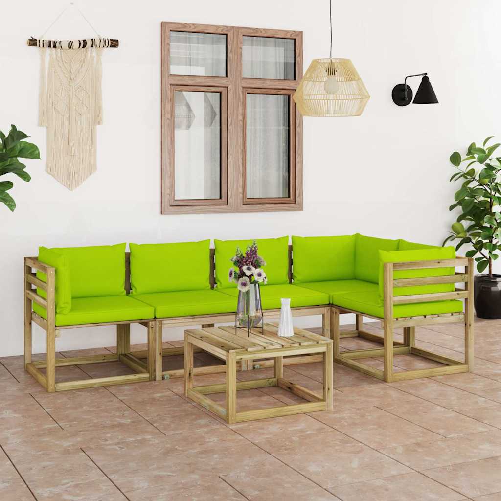 Set Divani da Giardino 6pz con Cuscini Legno di Pino Impregnato