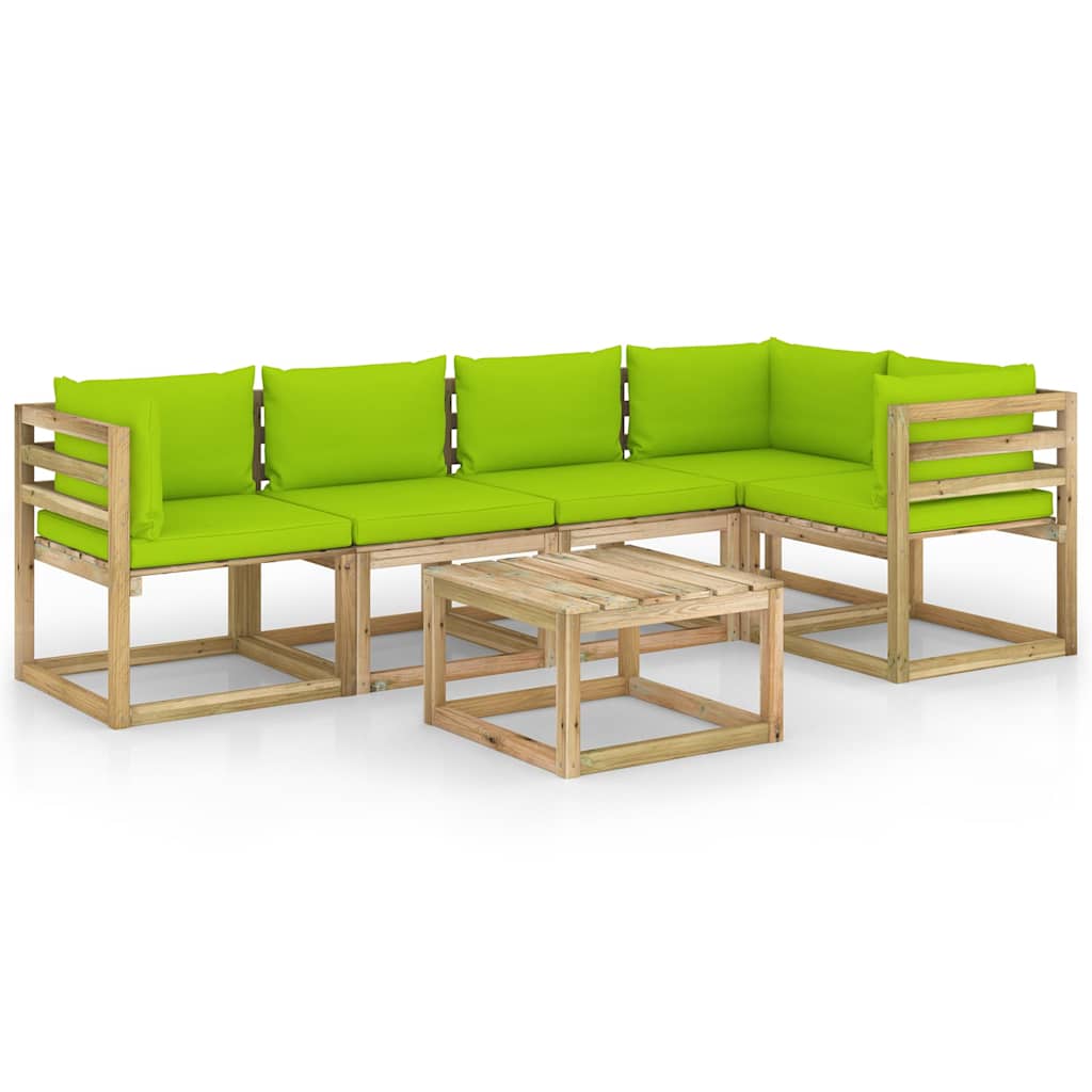 Set Divani da Giardino 6pz con Cuscini Legno di Pino Impregnato