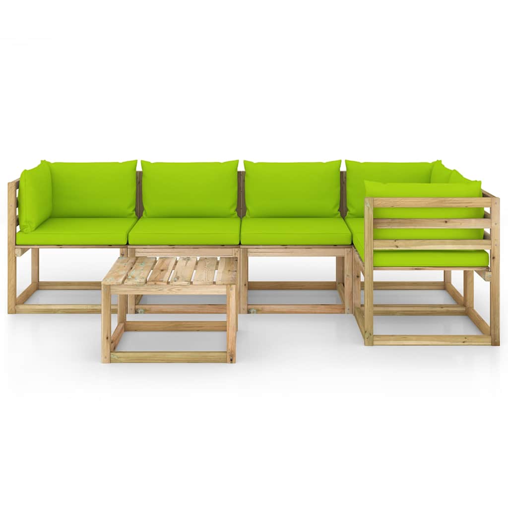 Set Divani da Giardino 6pz con Cuscini Legno di Pino Impregnato