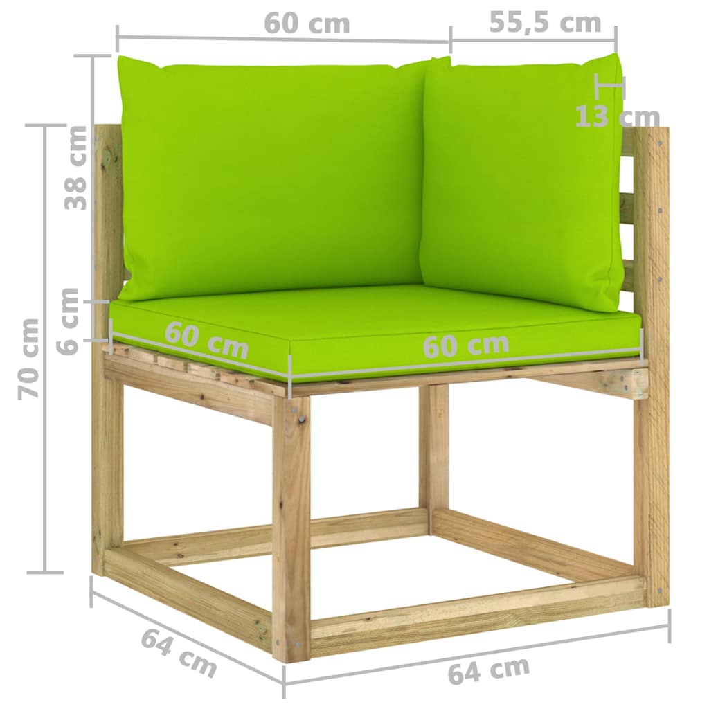 Set Divani da Giardino 6pz con Cuscini Legno di Pino Impregnato