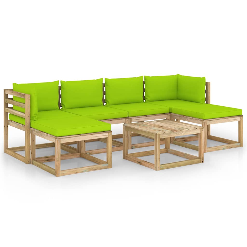 Set Divani da Giardino 7pz con Cuscini Legno di Pino Impregnato