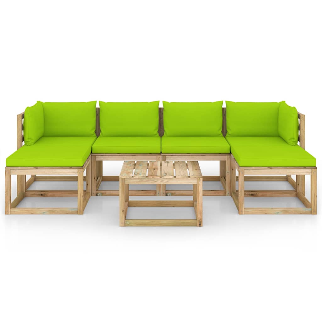 Set Divani da Giardino 7pz con Cuscini Legno di Pino Impregnato