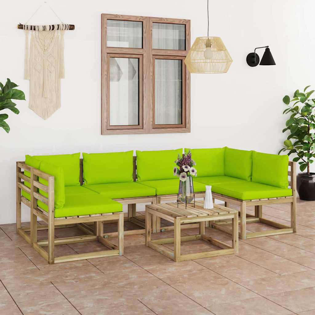 Set Salotto Giardino con Cuscini 7 pz in Pino Impregnato