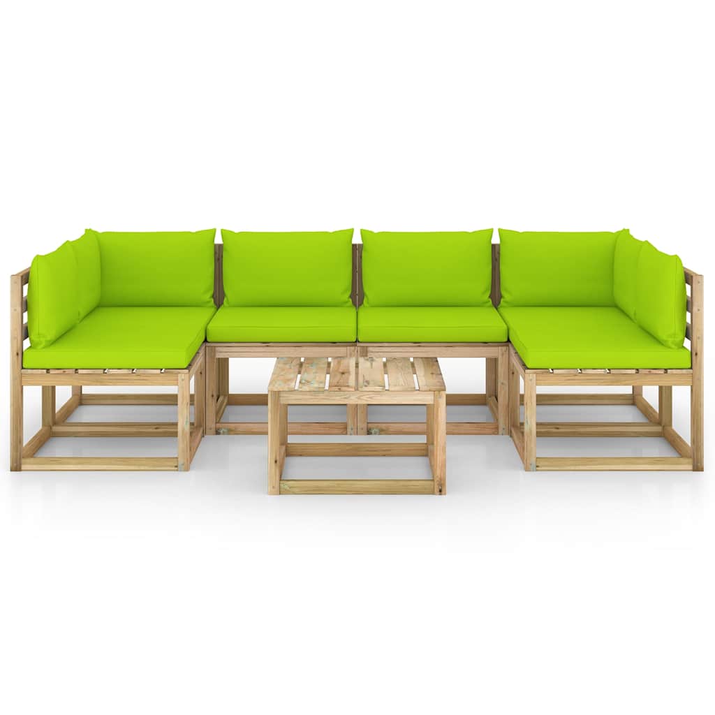 Set Salotto Giardino con Cuscini 7 pz in Pino Impregnato
