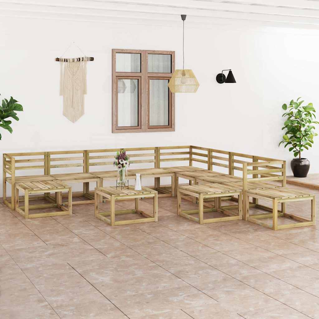 Set Divani da Giardino 12 pz in Legno di Pino Impregnato Verde