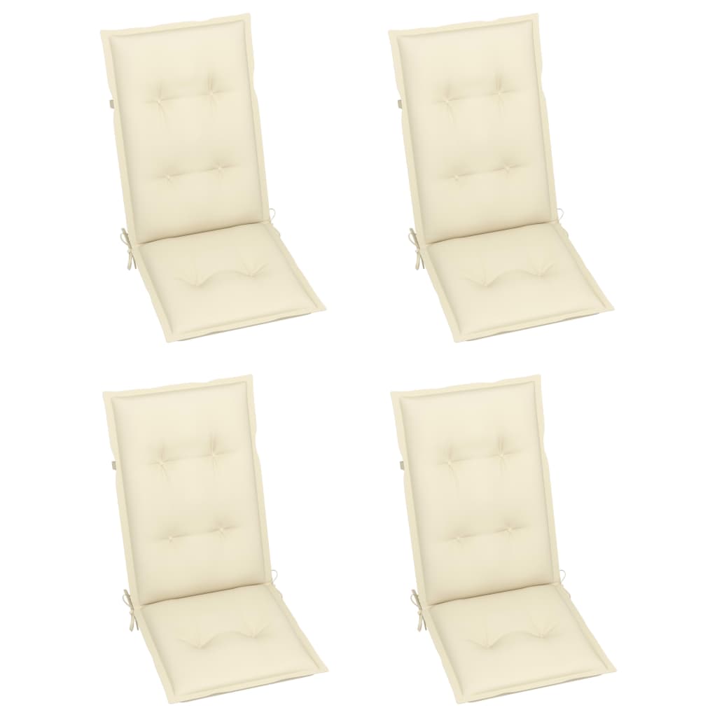 Set di 4 sedie pieghevoli reclinabili con cuscini, in legno massello di acacia.
