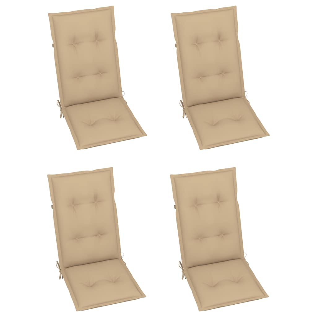 Set di 4 sedie pieghevoli reclinabili con cuscini, in legno massello di acacia.