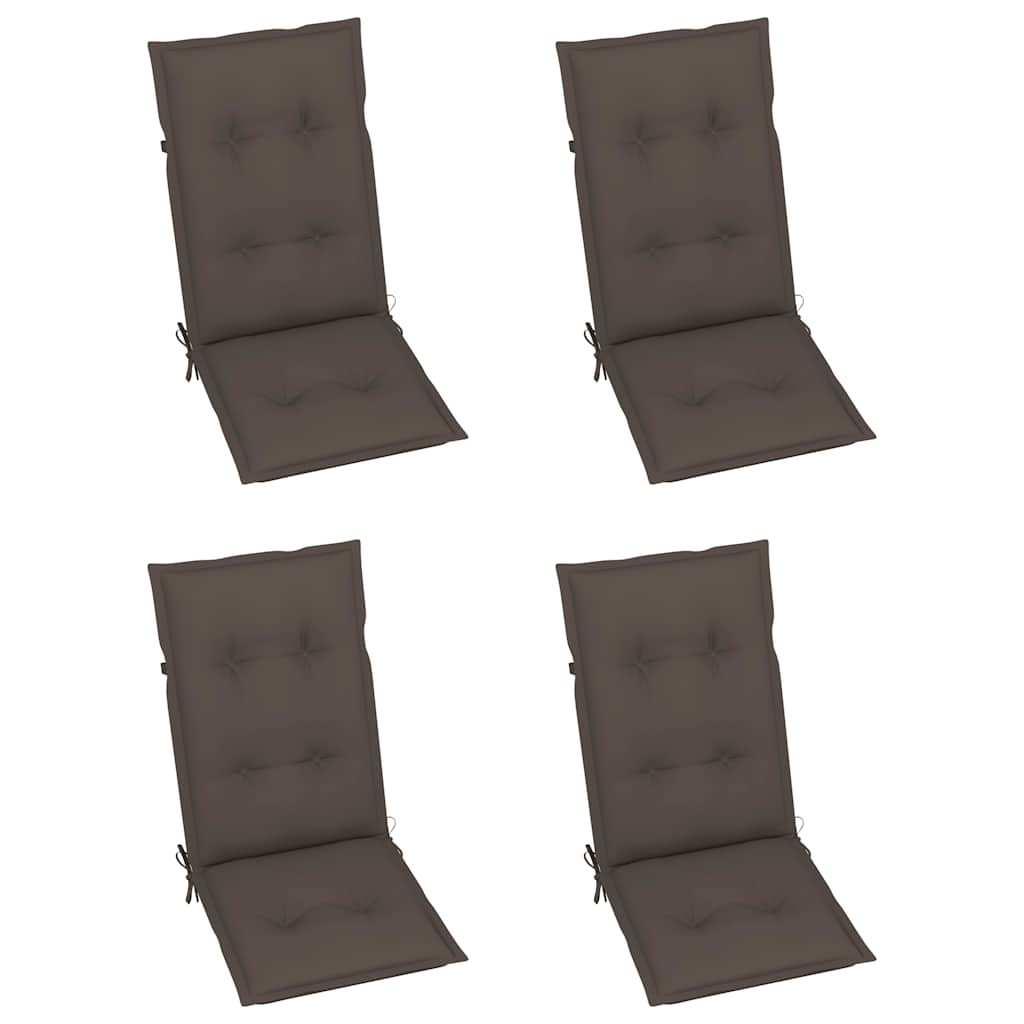 Set di 4 sedie pieghevoli reclinabili con cuscini, in legno massello di acacia.