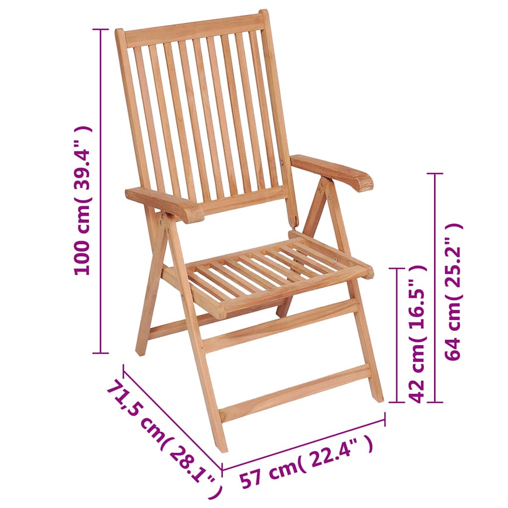 Sedie Reclinabili Pieghevoli 4 pz in Legno Massello di Teak