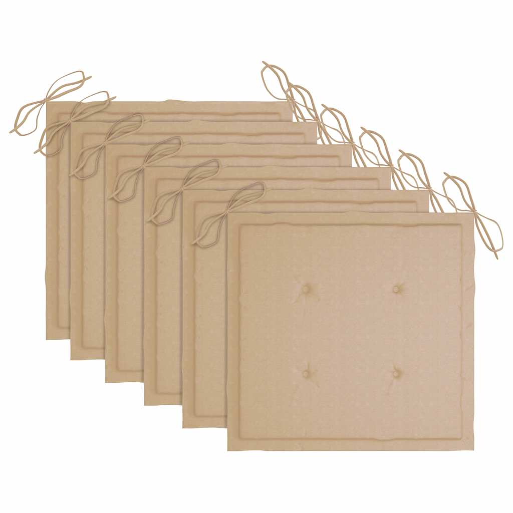 Sedie Pieghevoli con Cuscini Beige 6 pz in Massello di Teak