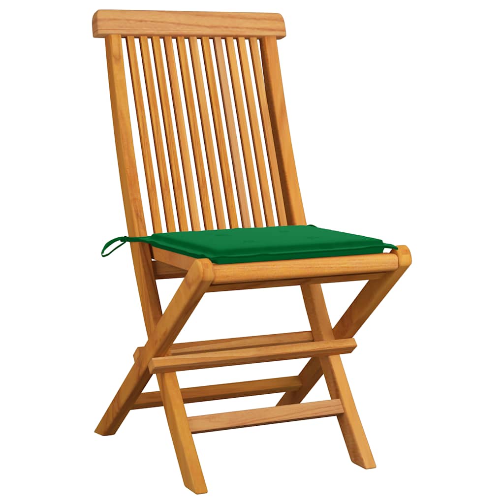 Sedie Pieghevoli con Cuscini Verdi 6 pz in Massello di Teak