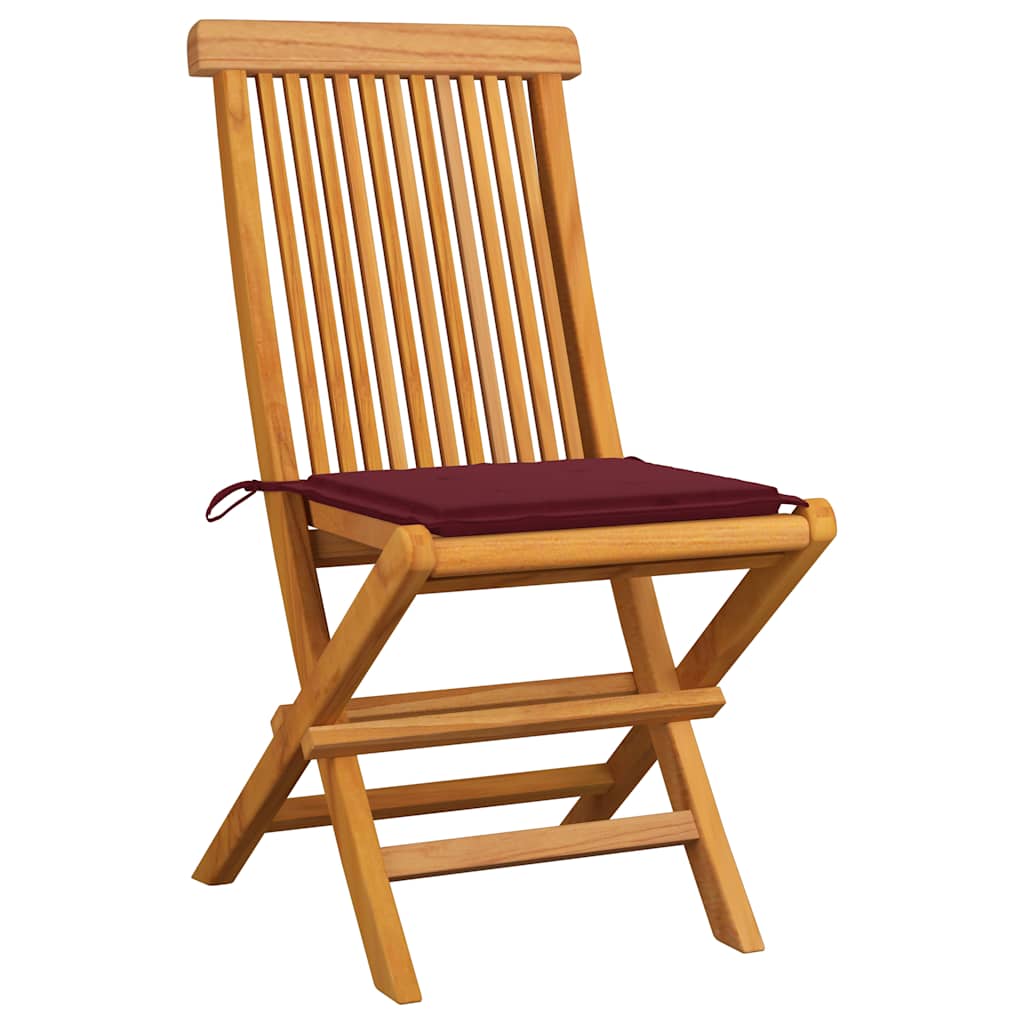 Sedie Pieghevoli con Cuscini Rosso Vino 6 pz Massello di Teak