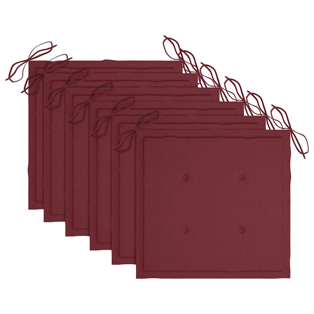 Sedie Pieghevoli con Cuscini Rosso Vino 6 pz Massello di Teak
